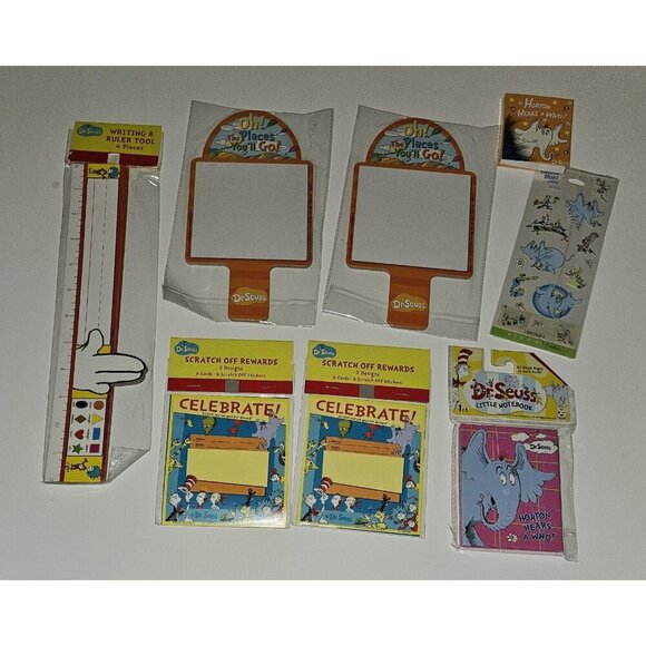 Dr Seuss Other - NEW 8 Dr. Seuss Writing/Ruler Horton Stickers Notebooks Scratch Off Reward Lot